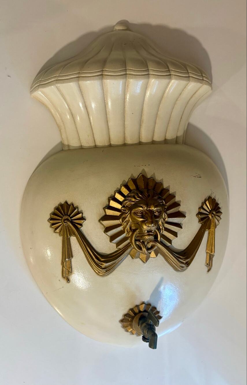Vintage Burwood Faux Urn Fountain with Lion Head Hollywood Regency Style